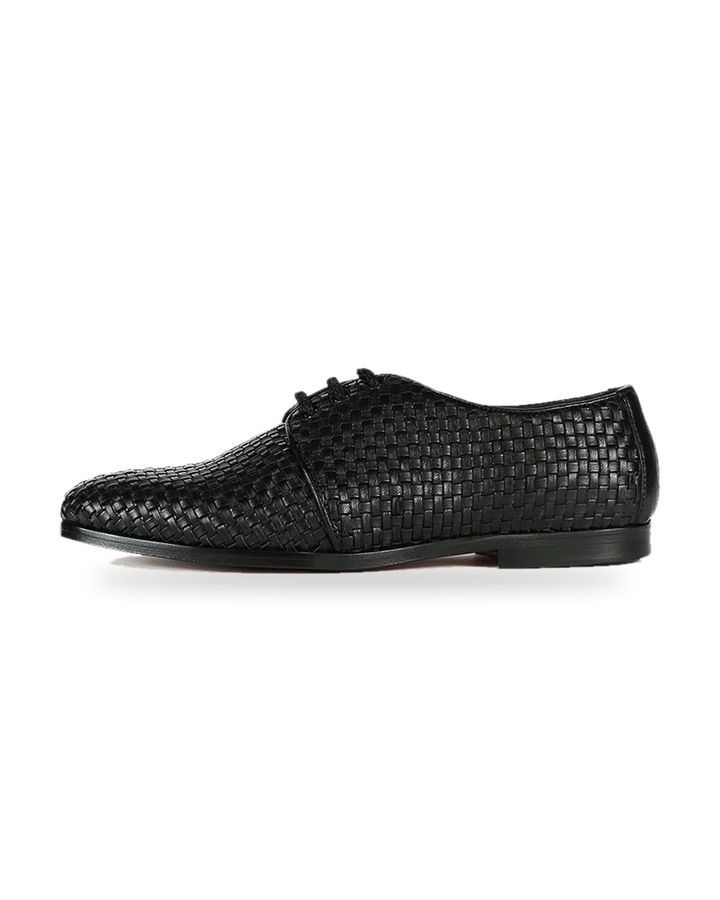 Renga Derby Black Slim Woven Leather